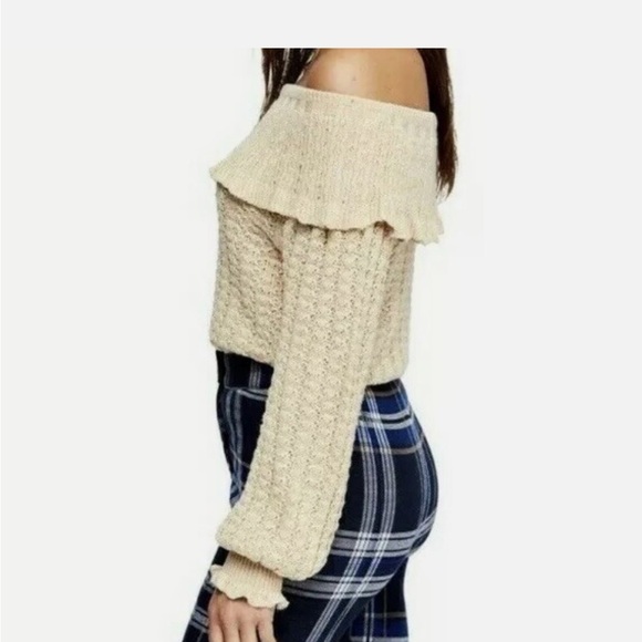 Free People Cream Cable Knit Turtleneck Sweater Sz S - Picture 5 of 6